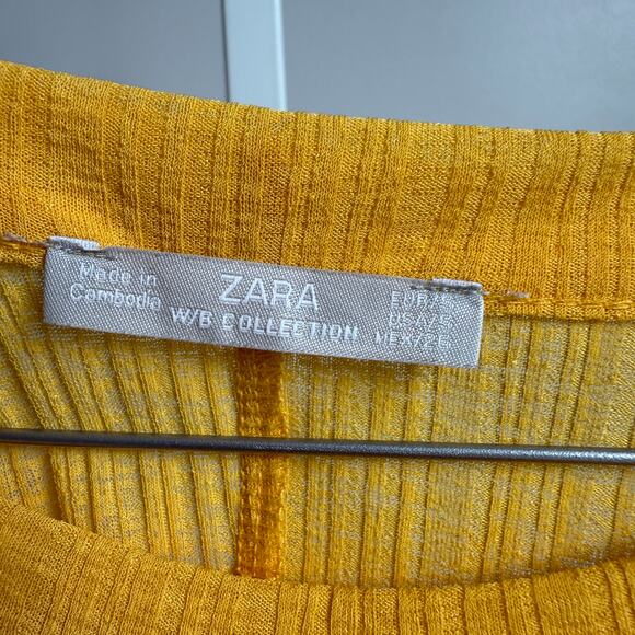 Zara sz L yellow ribbed oversized batwing boho blouse - Picture 5 of 9